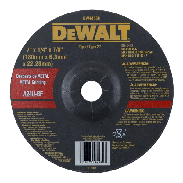 Disco Desbaste Metal Dewalt con Relieve 7"X1/4"X7/8"